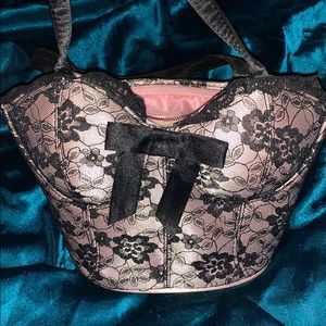 Hot lil bustier bag pink w/ black lace